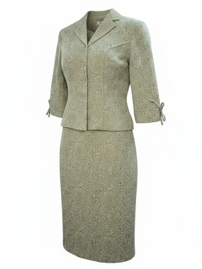 Tradition Vintage Sage Green Paisley Jacquard  Skirt & Blazer Suit Set Size 12